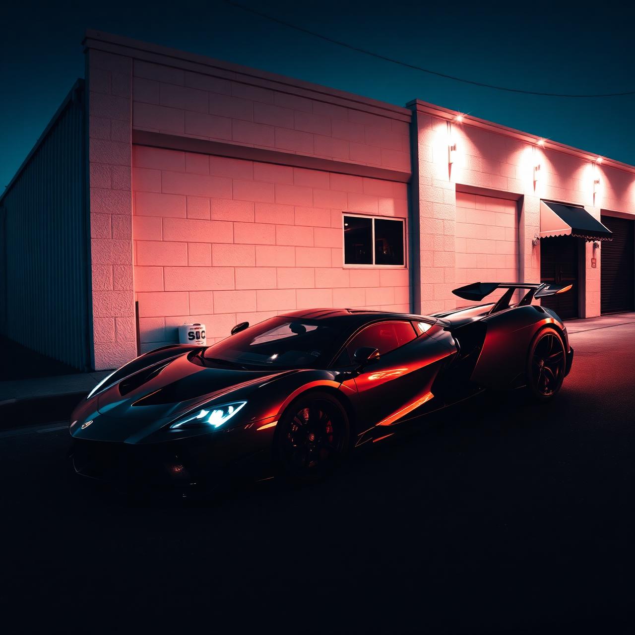 Exotic car detailed under cinematic lighting
